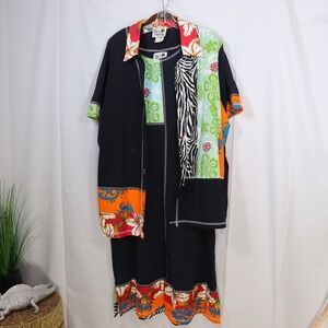 Copa Cabana Dress Set 2X Black Womens Floral Zebra Patchwork Vacation